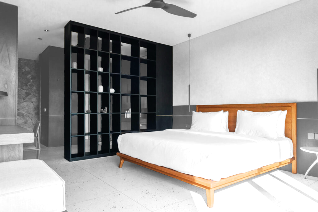 Bespoke fixed shelving unit at Villa Layang