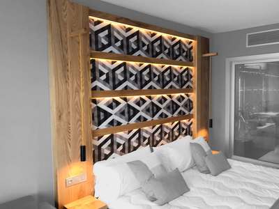 Bespoke bedroom headboard at Atlantic Mirage hotel