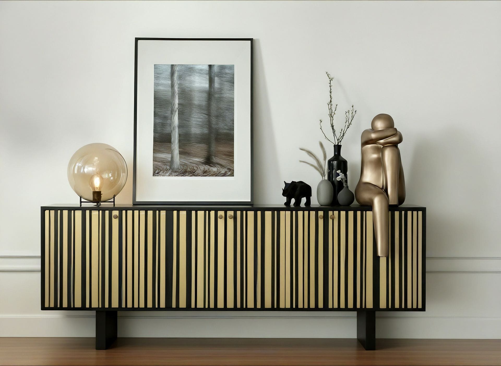New X Buffet sideboard, gold model, with accessories